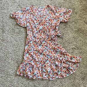 Summery Floral Wrap Ruffle Dress